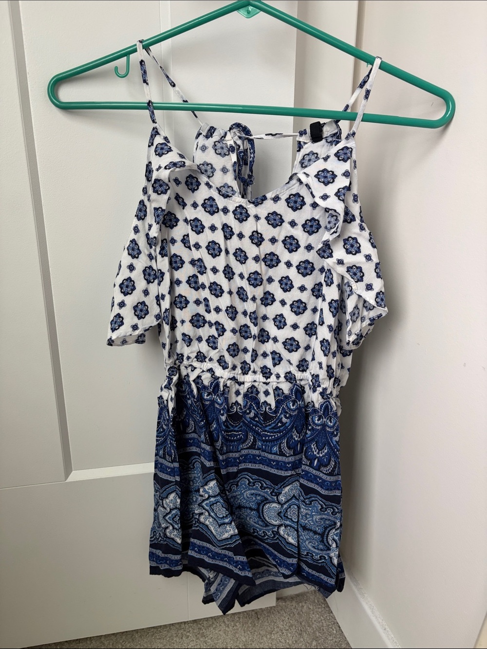 BeBop White Romper with Navy Floral Print